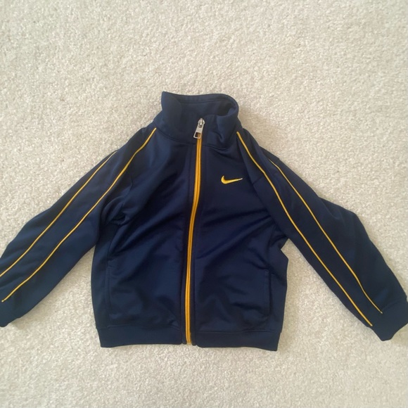 Gently used Nike navy blue and yellow striped zippered track jacket size 24m - Picture 4 of 4